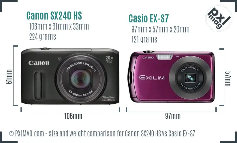 Canon SX240 HS vs Casio EX-S7 size comparison