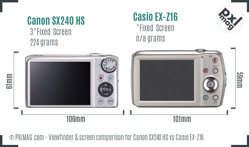 Canon SX240 HS vs Casio EX-Z16 Screen and Viewfinder comparison Canon SX240 HS vs Casio EX-Z16 Screen and Viewfinder comparison