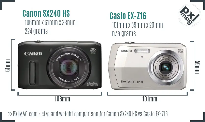 Canon SX240 HS vs Casio EX-Z16 size comparison Canon SX240 HS vs Casio EX-Z16 size comparison