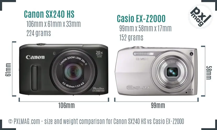 Canon SX240 HS vs Casio EX-Z2000 size comparison