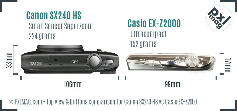 Canon SX240 HS vs Casio EX-Z2000 top view buttons comparison