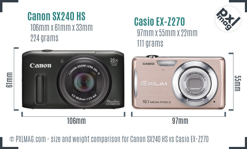 Canon SX240 HS vs Casio EX-Z270 size comparison