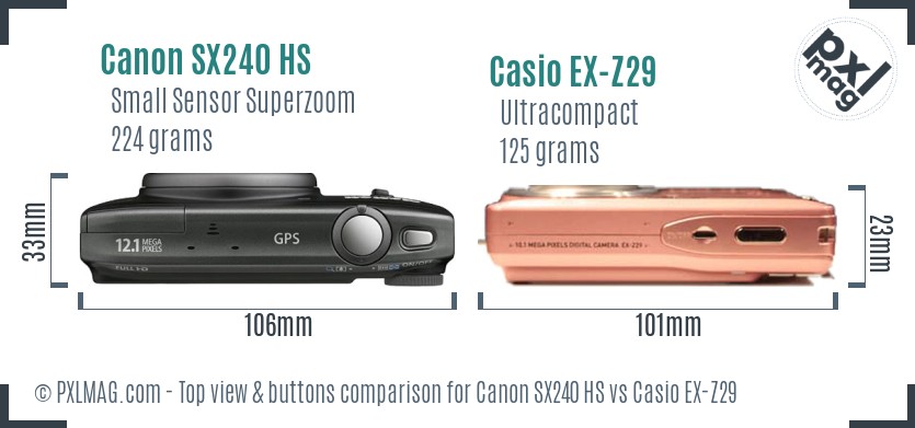 Canon SX240 HS vs Casio EX-Z29 top view buttons comparison