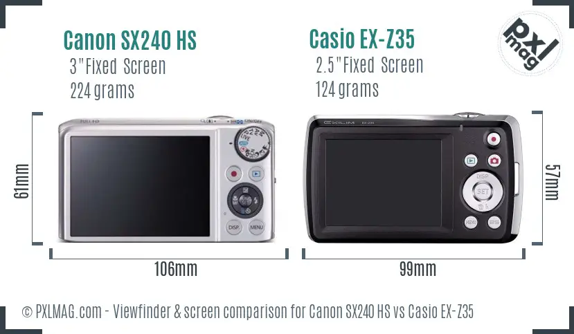 Canon SX240 HS vs Casio EX-Z35 Screen and Viewfinder comparison