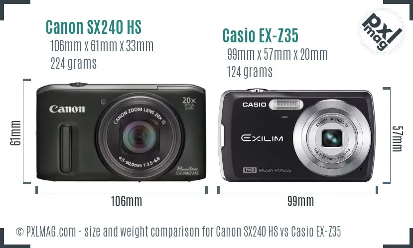 Canon SX240 HS vs Casio EX-Z35 size comparison