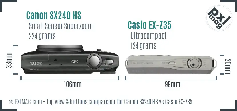 Canon SX240 HS vs Casio EX-Z35 top view buttons comparison