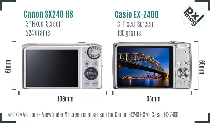 Canon SX240 HS vs Casio EX-Z400 Screen and Viewfinder comparison