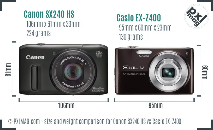 Canon SX240 HS vs Casio EX-Z400 size comparison