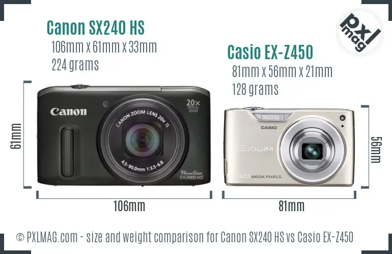 Canon SX240 HS vs Casio EX-Z450 size comparison