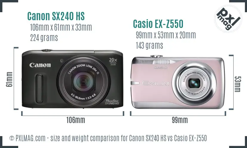 Canon SX240 HS vs Casio EX-Z550 size comparison