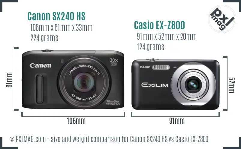 Canon SX240 HS vs Casio EX-Z800 size comparison