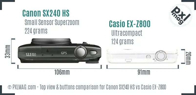 Canon SX240 HS vs Casio EX-Z800 top view buttons comparison