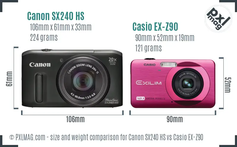 Canon SX240 HS vs Casio EX-Z90 size comparison