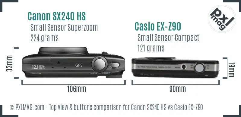 Canon SX240 HS vs Casio EX-Z90 top view buttons comparison