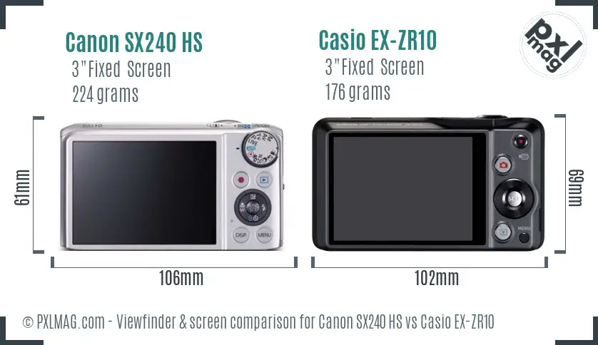 Canon SX240 HS vs Casio EX-ZR10 Screen and Viewfinder comparison