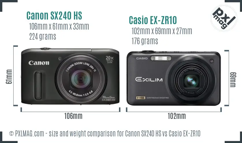 Canon SX240 HS vs Casio EX-ZR10 size comparison