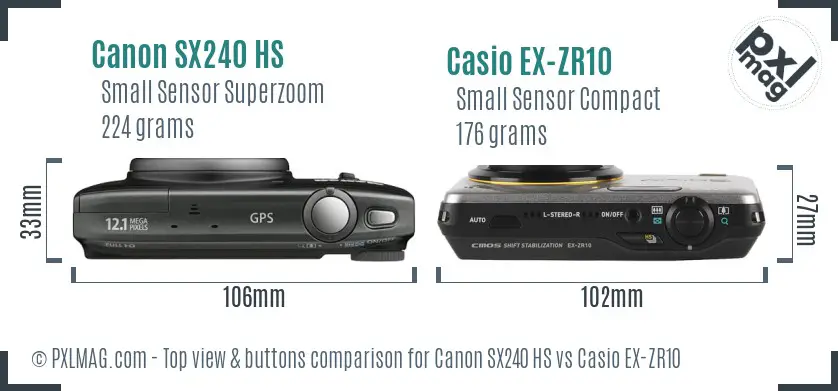 Canon SX240 HS vs Casio EX-ZR10 top view buttons comparison
