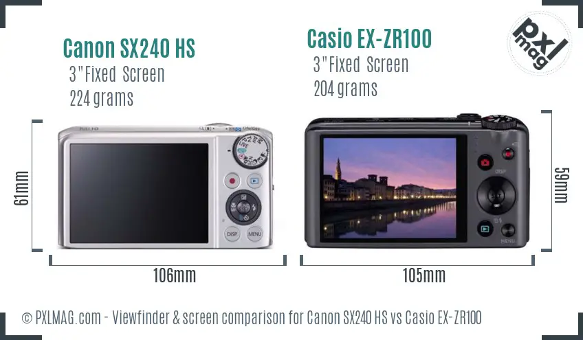 Canon SX240 HS vs Casio EX-ZR100 Screen and Viewfinder comparison