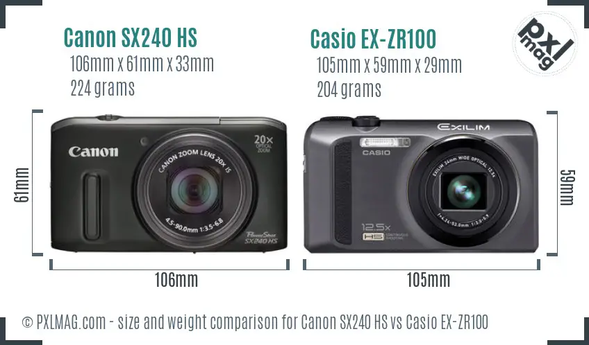 Canon SX240 HS vs Casio EX-ZR100 size comparison