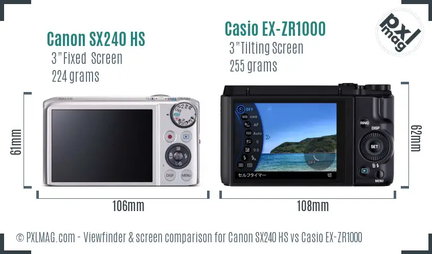 Canon SX240 HS vs Casio EX-ZR1000 Screen and Viewfinder comparison