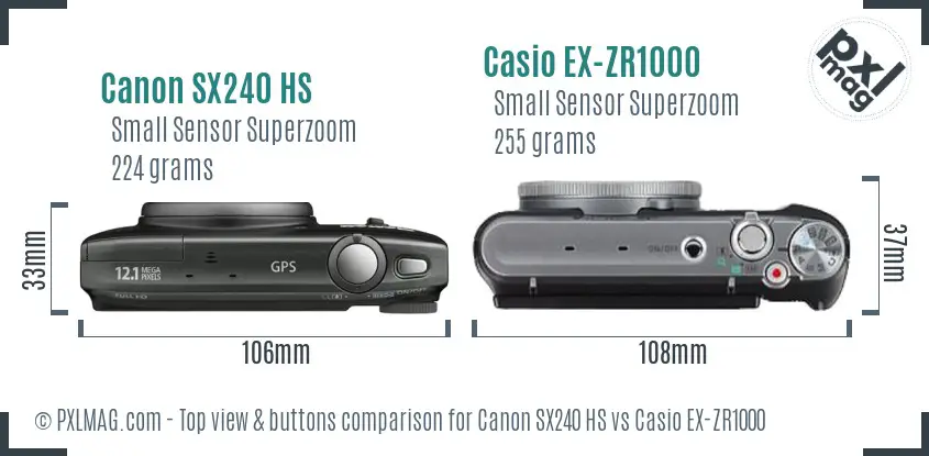 Canon SX240 HS vs Casio EX-ZR1000 top view buttons comparison