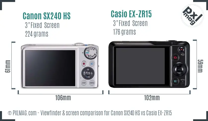 Canon SX240 HS vs Casio EX-ZR15 Screen and Viewfinder comparison