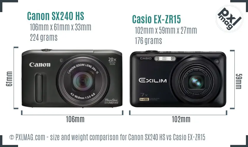 Canon SX240 HS vs Casio EX-ZR15 size comparison