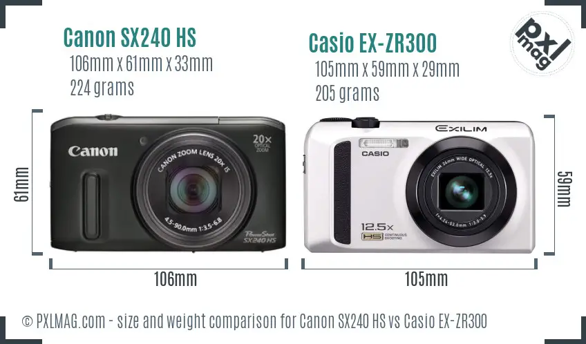 Canon SX240 HS vs Casio EX-ZR300 size comparison