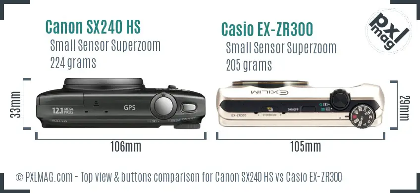 Canon SX240 HS vs Casio EX-ZR300 top view buttons comparison
