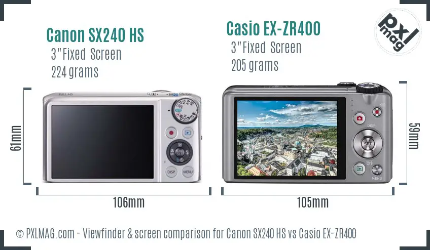 Canon SX240 HS vs Casio EX-ZR400 Screen and Viewfinder comparison