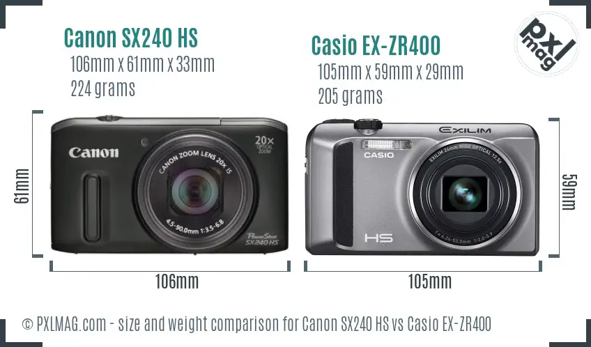 Canon SX240 HS vs Casio EX-ZR400 size comparison