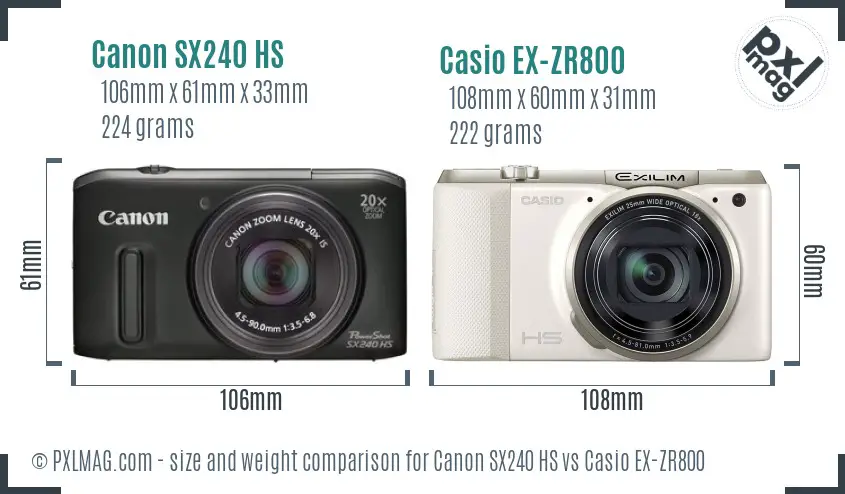 Canon SX240 HS vs Casio EX-ZR800 size comparison