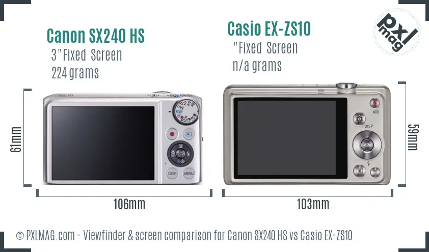 Canon SX240 HS vs Casio EX-ZS10 Screen and Viewfinder comparison