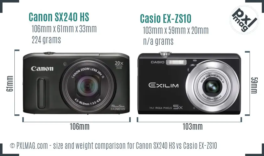 Canon SX240 HS vs Casio EX-ZS10 size comparison