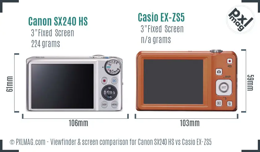 Canon SX240 HS vs Casio EX-ZS5 Screen and Viewfinder comparison
