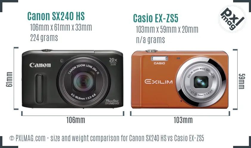 Canon SX240 HS vs Casio EX-ZS5 size comparison