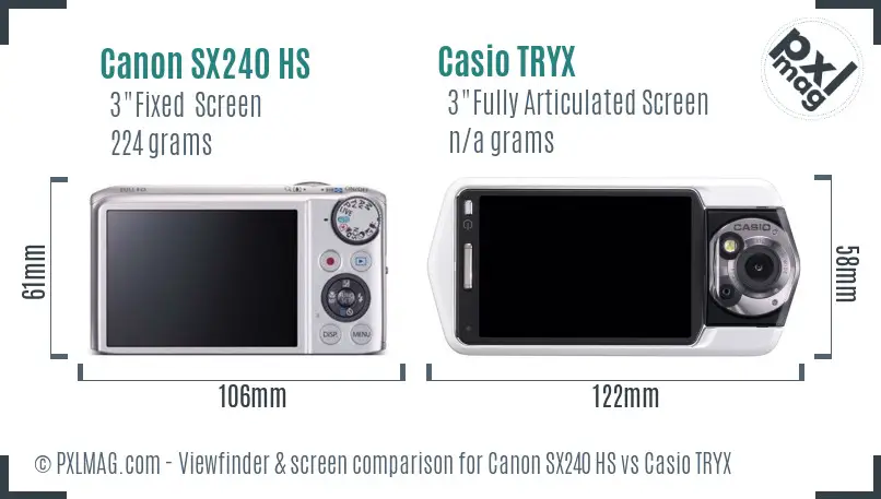 Canon SX240 HS vs Casio TRYX Screen and Viewfinder comparison