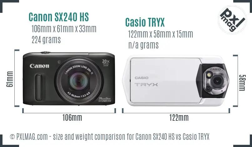 Canon SX240 HS vs Casio TRYX size comparison