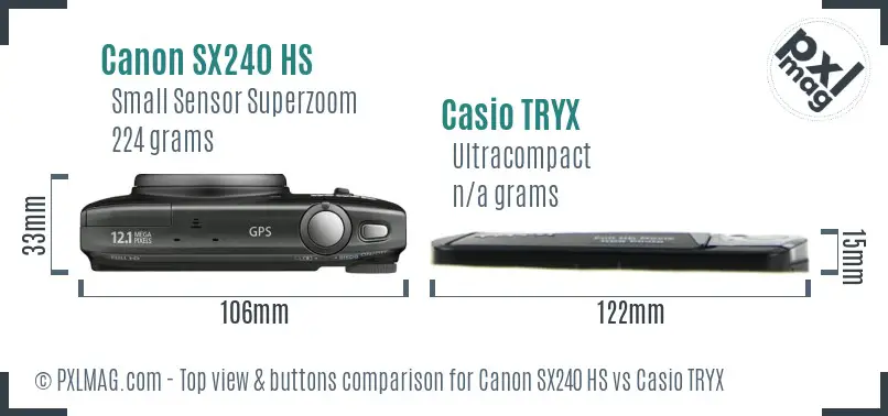 Canon SX240 HS vs Casio TRYX top view buttons comparison