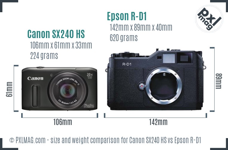 Canon SX240 HS vs Epson R-D1 size comparison