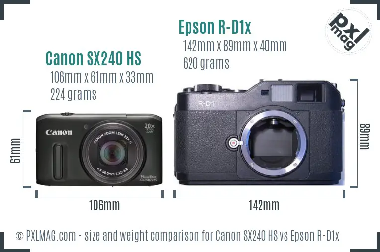 Canon SX240 HS vs Epson R-D1x size comparison Canon SX240 HS vs Epson R-D1x size comparison