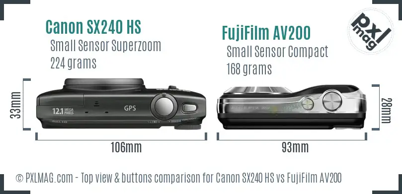 Canon SX240 HS vs FujiFilm AV200 top view buttons comparison