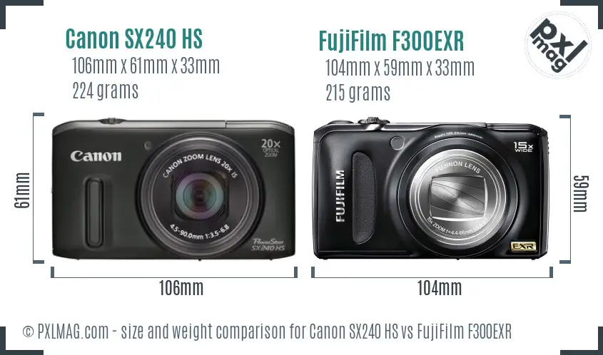 Canon SX240 HS vs FujiFilm F300EXR size comparison Canon SX240 HS vs FujiFilm F300EXR size comparison
