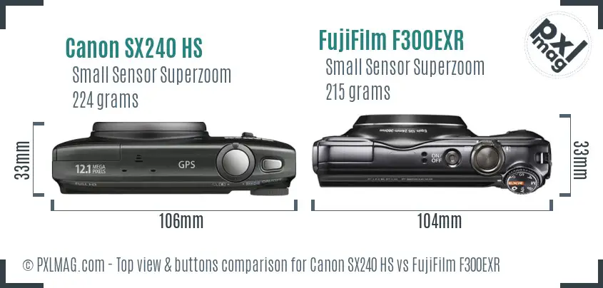Canon SX240 HS vs FujiFilm F300EXR top view buttons comparison Canon SX240 HS vs FujiFilm F300EXR top view buttons comparison