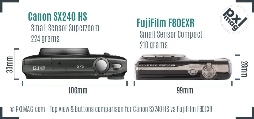 Canon SX240 HS vs FujiFilm F80EXR top view buttons comparison