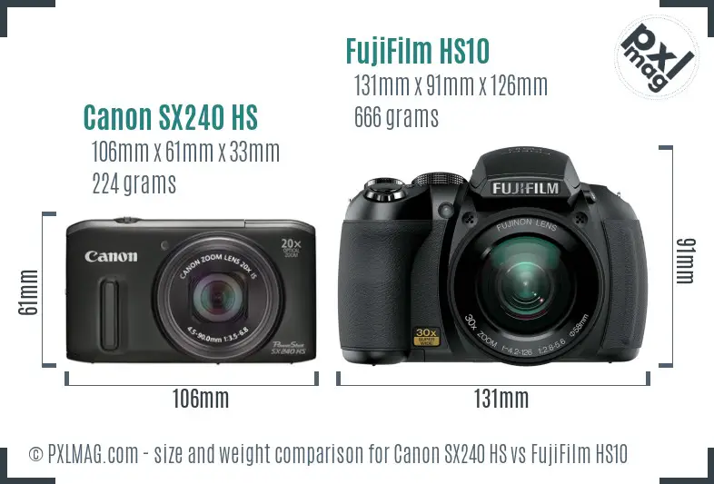 Canon SX240 HS vs FujiFilm HS10 size comparison Canon SX240 HS vs FujiFilm HS10 size comparison