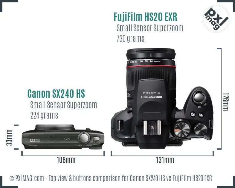 Canon SX240 HS vs FujiFilm HS20 EXR top view buttons comparison