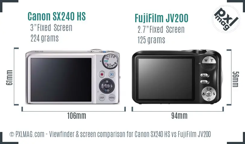 Canon SX240 HS vs FujiFilm JV200 Screen and Viewfinder comparison