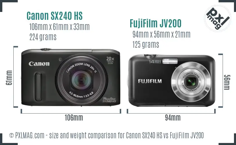 Canon SX240 HS vs FujiFilm JV200 size comparison