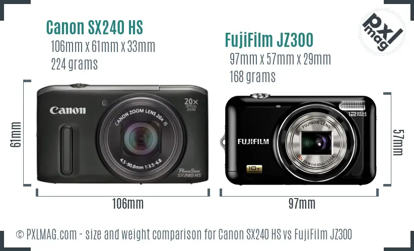 Canon SX240 HS vs FujiFilm JZ300 size comparison Canon SX240 HS vs FujiFilm JZ300 size comparison